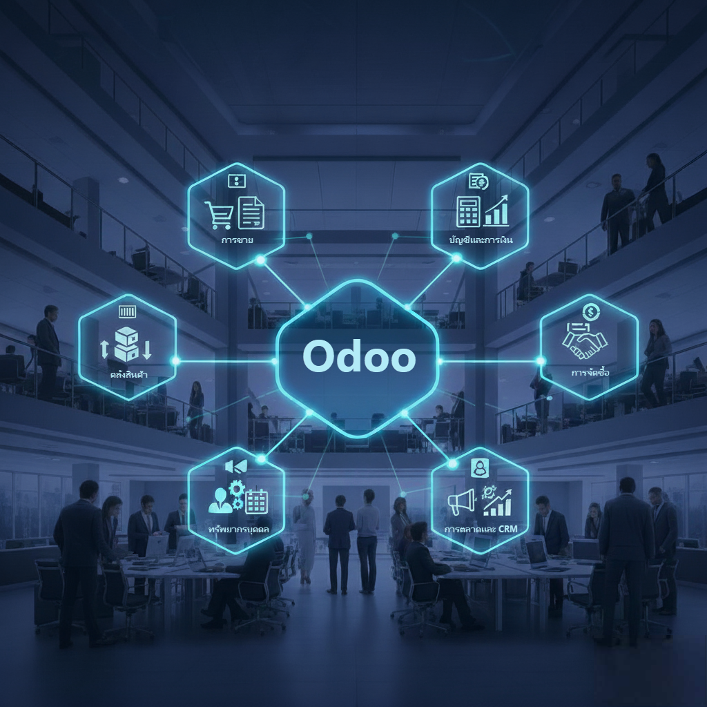 Image showing why Thai businesses should choose Odoo ERP — supports Thai language, e-Tax, and scalable for all company sizes